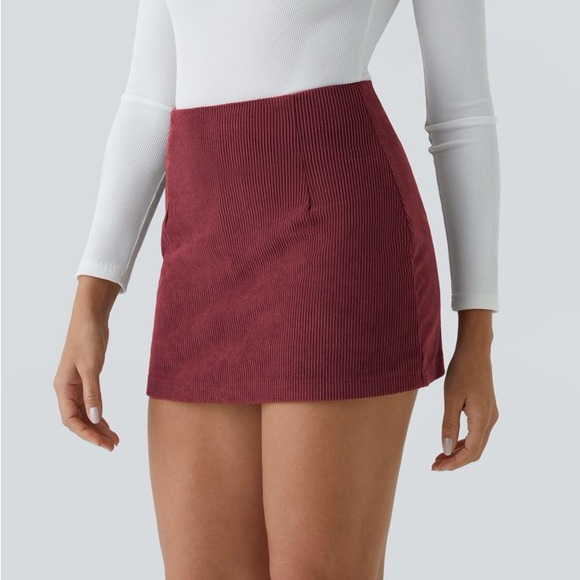NWT HALARA Burgundy High Waisted Mini Corduroy Skort Sz XL - Picture 2 of 10